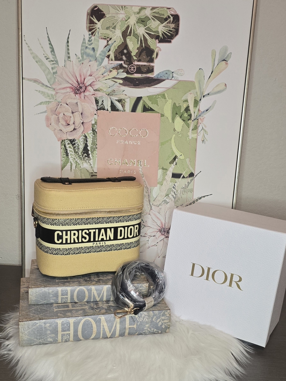 Gwp NIB Christian Dior Yellow Canvas Travel Pouch with Black Logo Band